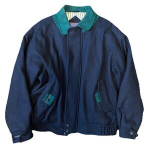 Gant Navy Dark Blue Wool Bomber Jacket Vintage 90s Mens Coat Large